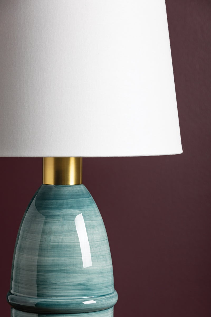 Tenley Table Lamp by Mitzi - Artisan Hand-Painted Blue Glaze, Aged Brass Finish, Dimmable E26 Light