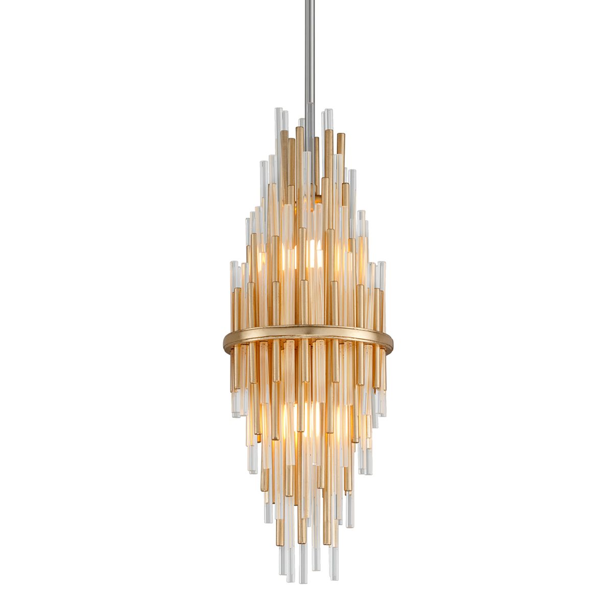 Theory Pendant Light by Corbett Lighting - Dimmable, Adjustable Height, Iron & Glass Accent, 22"x5.5