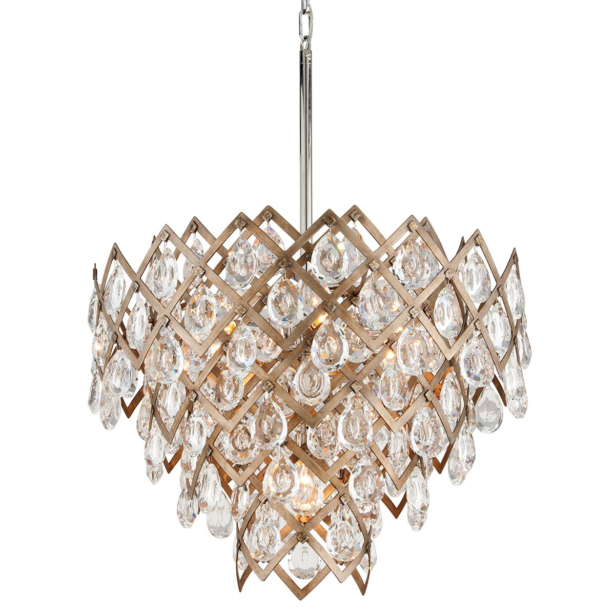 Tiara Chandelier 214-47 by Corbett Lighting with Hand-Crafted Iron Frame and Crystal Shades