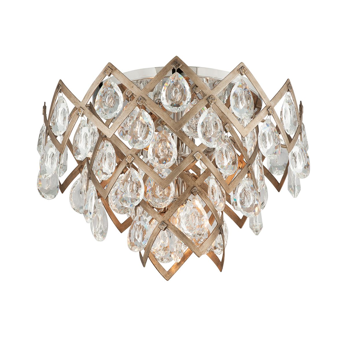 Tiara Semi-Flush Ceiling Light, Vintage Gold Leaf Finish, Dimmable, Accommodates 3 E12 Bulbs, 22" Width