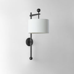 Tisbury Sconce 27.5" by Troy Lighting, Forged Iron Finish, Off-White Linen Shade, Dimmable, UL Damp Rated