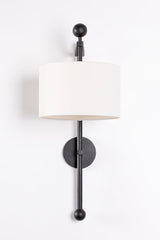 Tisbury Sconce 27.5" by Troy Lighting, Forged Iron Finish, Off-White Linen Shade, Dimmable, UL Damp Rated