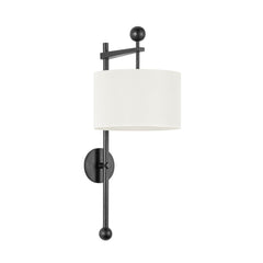 Tisbury Sconce 27.5" by Troy Lighting, Forged Iron Finish, Off-White Linen Shade, Dimmable, UL Damp Rated