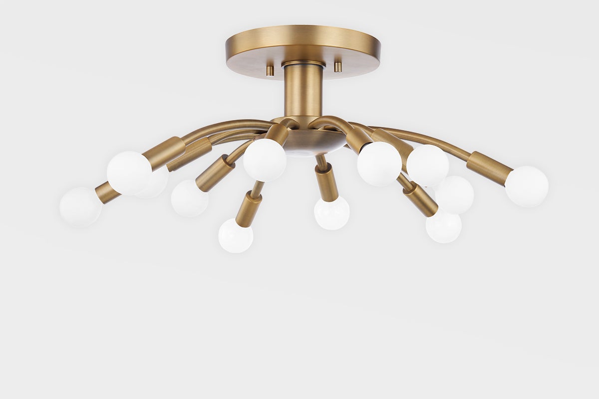 Troy Lighting Tristan 25-Inch Dimmable Semi-Flush Ceiling Light with 12-Lights in Patina Brass Finish