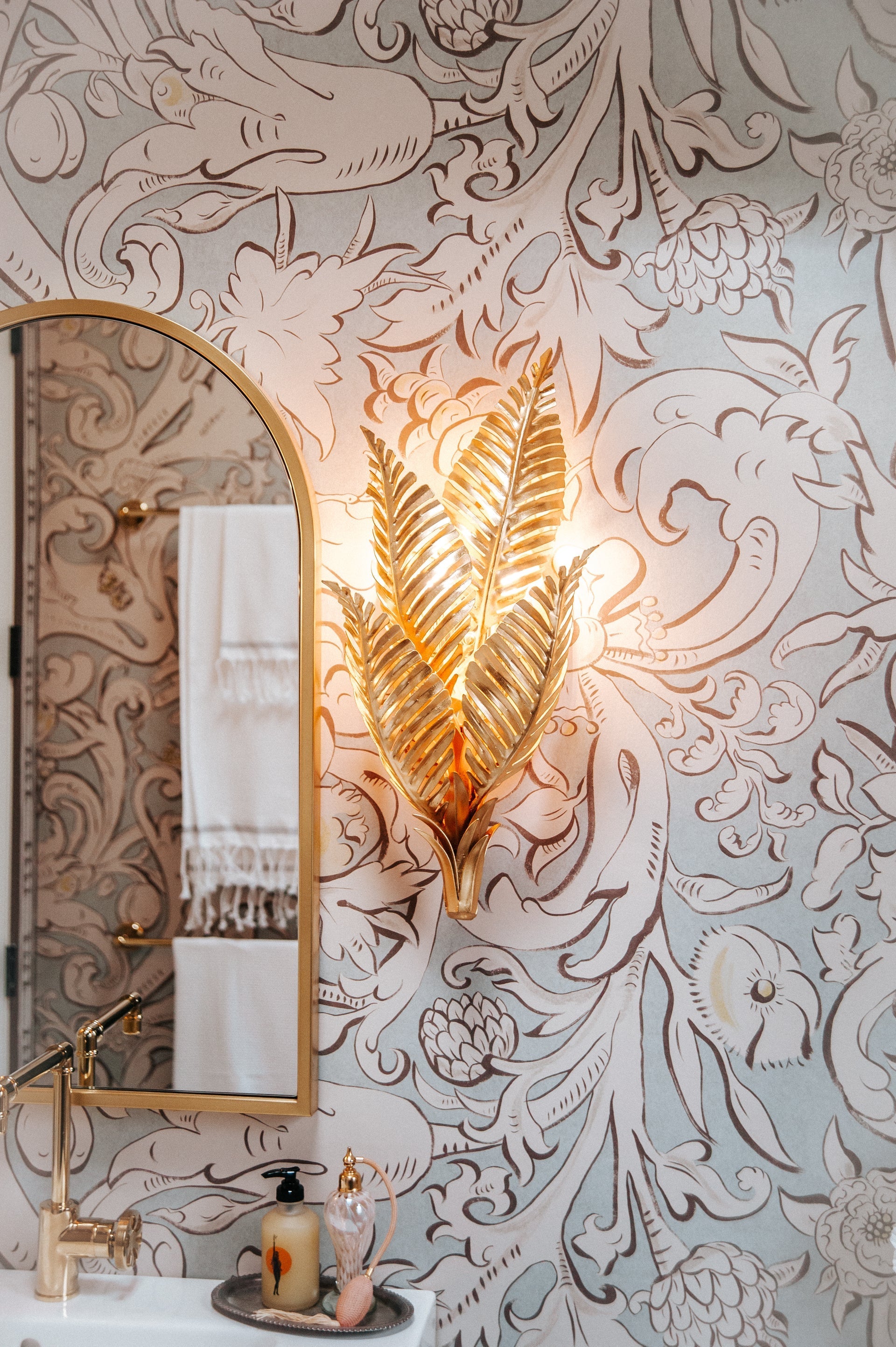 Tropicale Sconce 26.5" Height by Corbett Lighting - Gold Leaf Palm Frond Design, Dimmable Wall Light