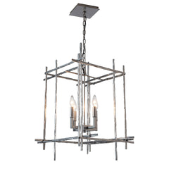 Tura 4-Light Chandelier by Hubbardton Forge in Hammered Aluminum – Dimmable, UL Damp Rated