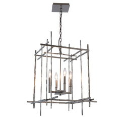 Tura 4-Light Chandelier by Hubbardton Forge in Hammered Aluminum – Dimmable, UL Damp Rated