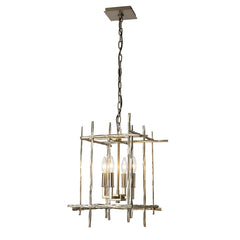 Tura 4-Light Small Chandelier by Hubbardton Forge, Dimmable, Hand-Hammered Aluminum, Customizable Finish