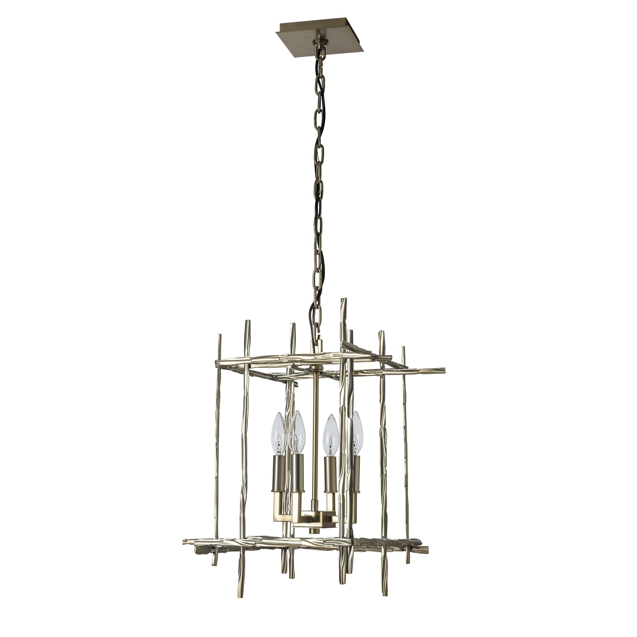 Tura 4-Light Small Chandelier by Hubbardton Forge, Dimmable, Hand-Hammered Aluminum, Customizable Finish