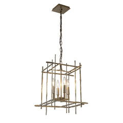 Tura 4-Light Small Chandelier by Hubbardton Forge, Dimmable, Hand-Hammered Aluminum, Customizable Finish