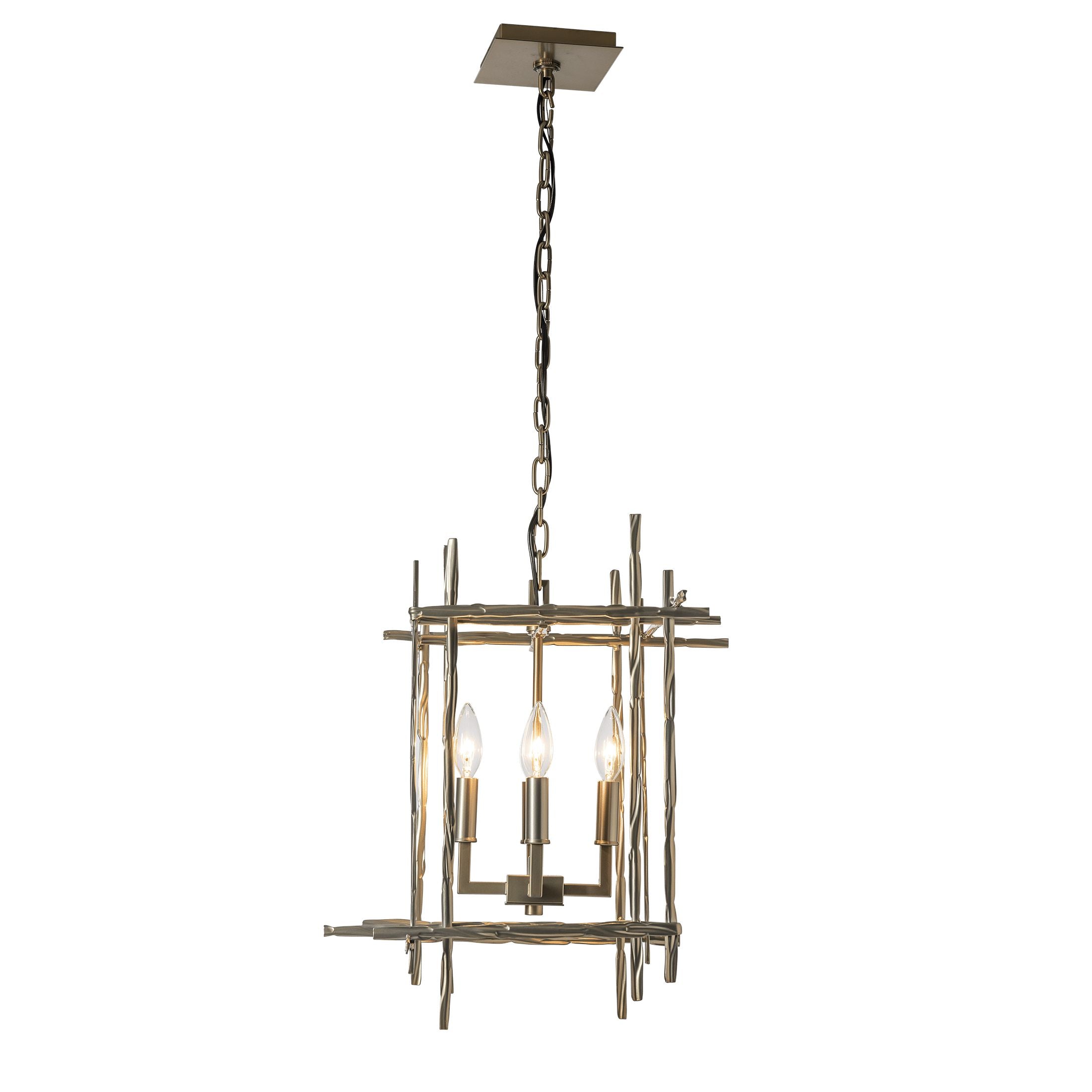 Tura 4-Light Small Chandelier by Hubbardton Forge, Dimmable, Hand-Hammered Aluminum, Customizable Finish