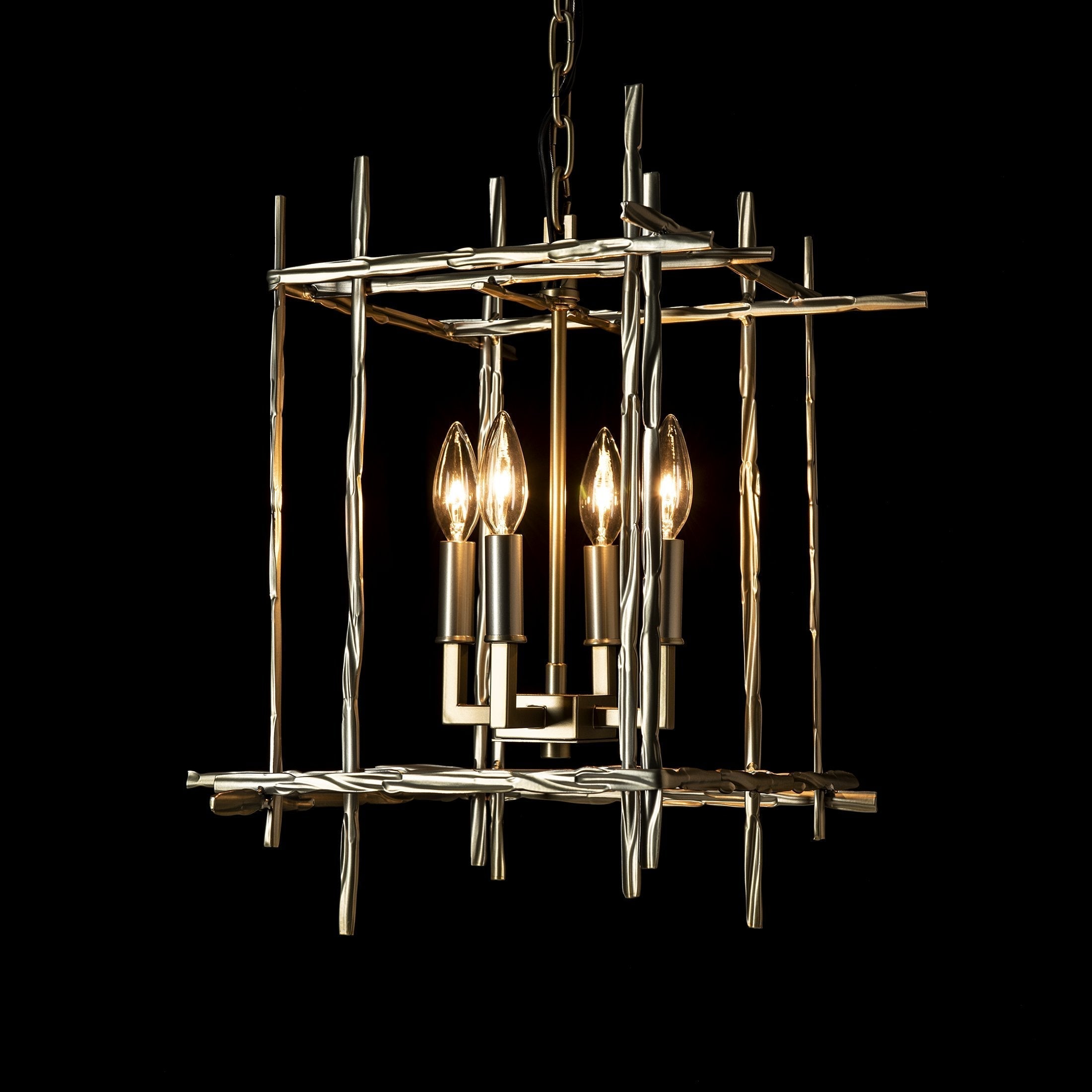 Tura 4-Light Small Chandelier by Hubbardton Forge, Dimmable, Hand-Hammered Aluminum, Customizable Finish