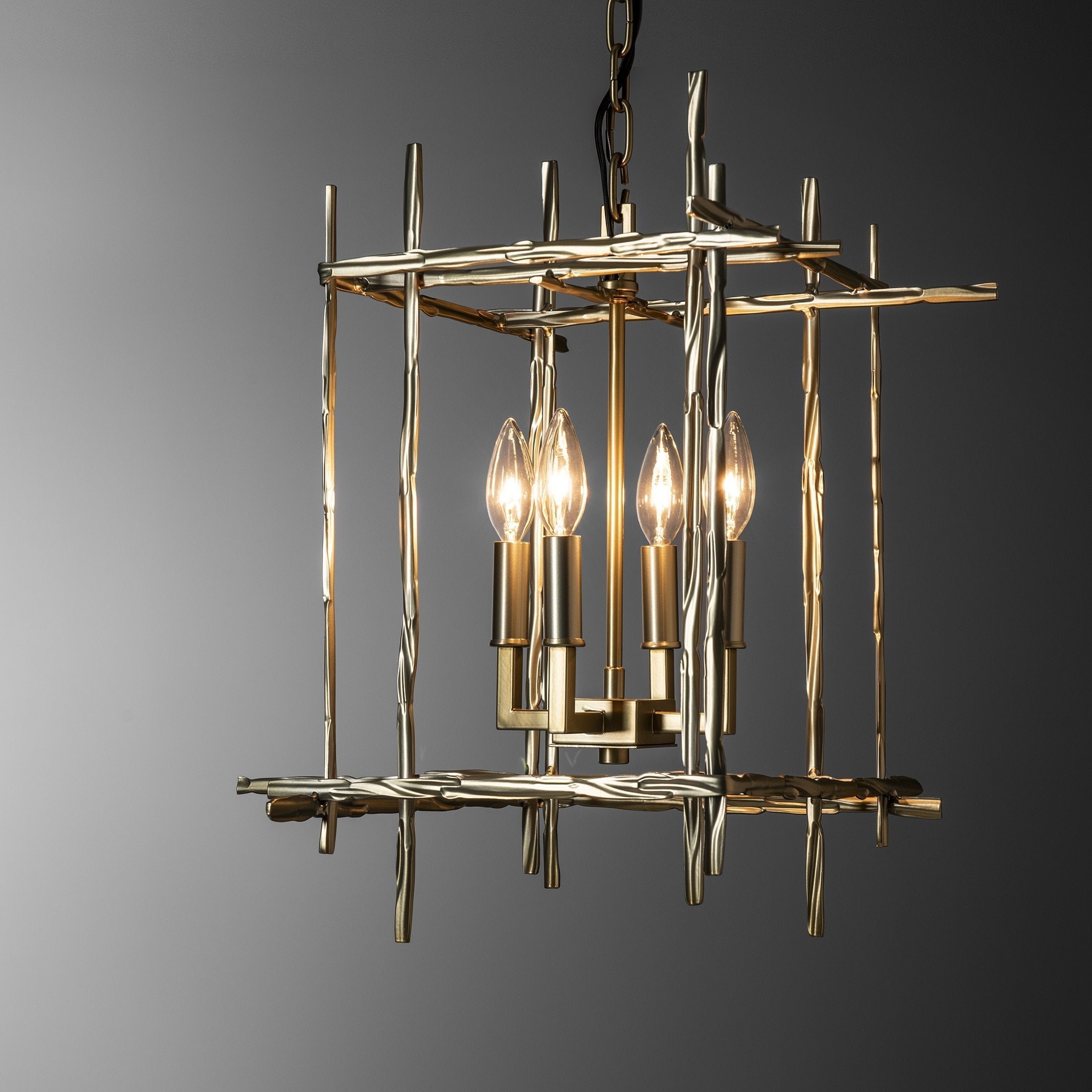 Tura 4-Light Small Chandelier by Hubbardton Forge, Dimmable, Hand-Hammered Aluminum, Customizable Finish