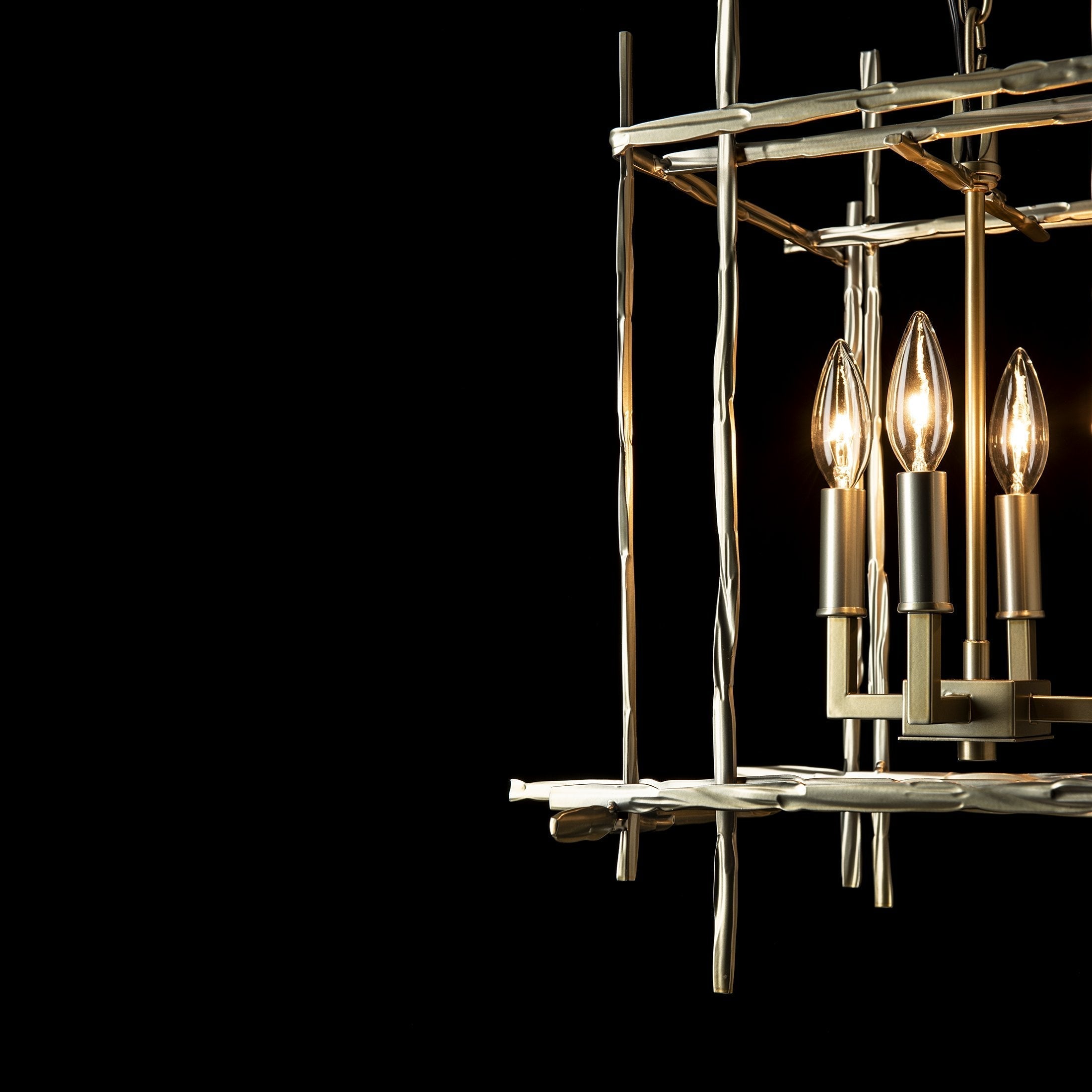 Tura 4-Light Small Chandelier by Hubbardton Forge, Dimmable, Hand-Hammered Aluminum, Customizable Finish