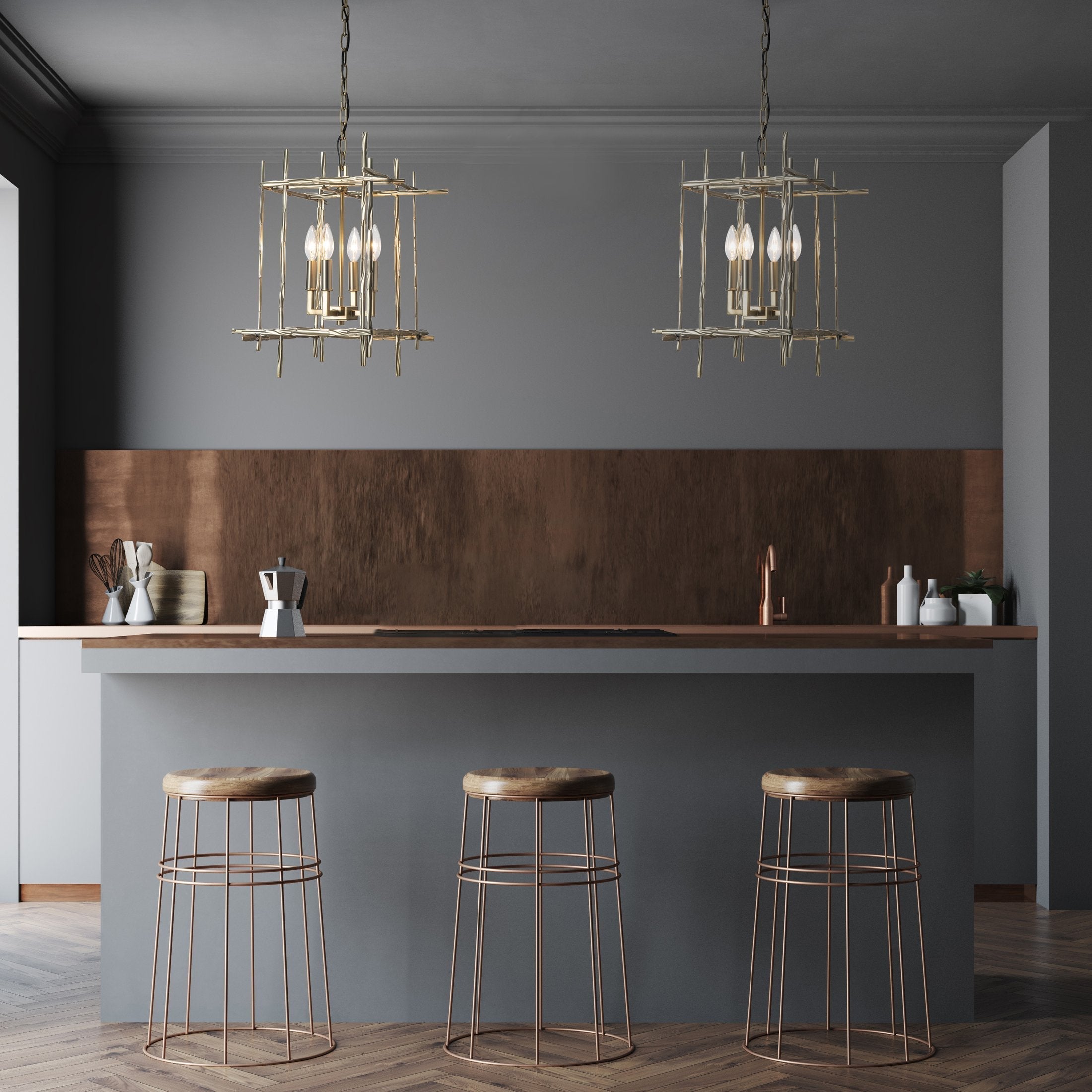 Tura 4-Light Small Chandelier by Hubbardton Forge, Dimmable, Hand-Hammered Aluminum, Customizable Finish