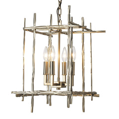 Tura 4-Light Small Chandelier by Hubbardton Forge, Dimmable, Hand-Hammered Aluminum, Customizable Finish