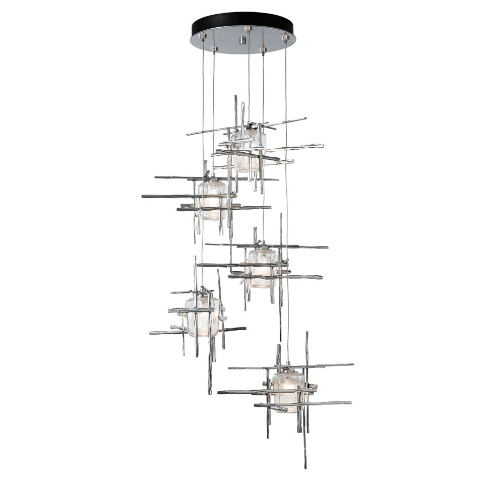 Tura 5-Light Seeded Glass Pendant by Hubbardton Forge - Dimmable, Open-Cage Design