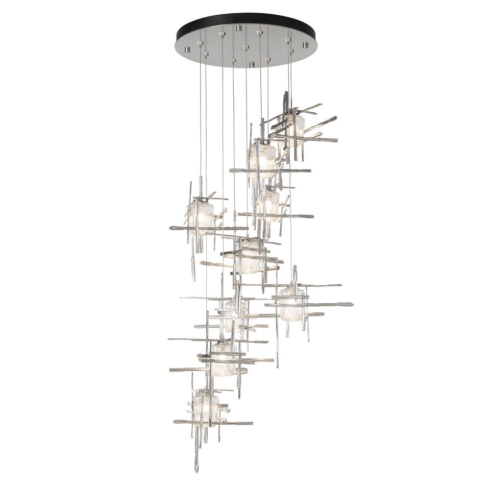 Hubbardton Forge Tura 9-Light Seeded Glass Pendant Chandelier with Handcrafted Design and Dimmable Lighting