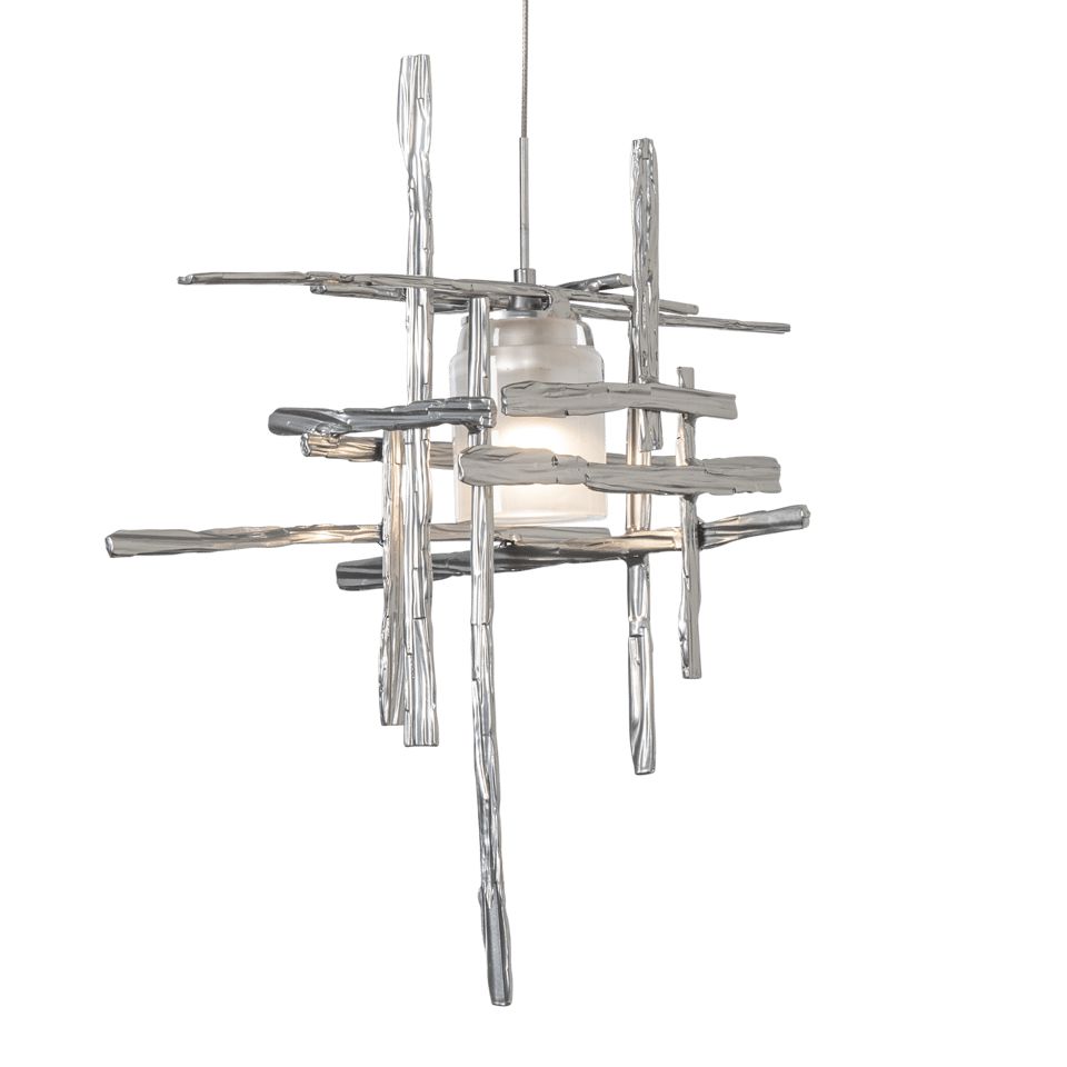 Tura Frosted Glass Low Voltage Mini Pendant Light by Hubbardton Forge with Adjustable Height, Dimmable