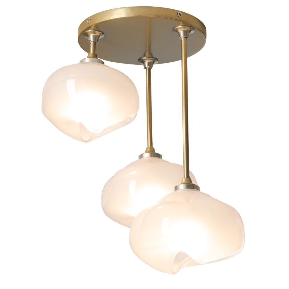 Hubbardton Forge Ume 3-Light Semi-Flush Ceiling Fixture with Frosted Glass Shades and Dimmable Lighting