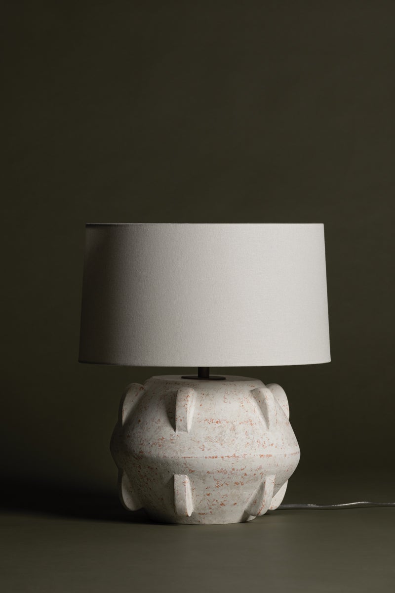 Vanda Table Lamp by Troy Lighting, Dimmable Whitewash Ceramic with Patina Brass Finish