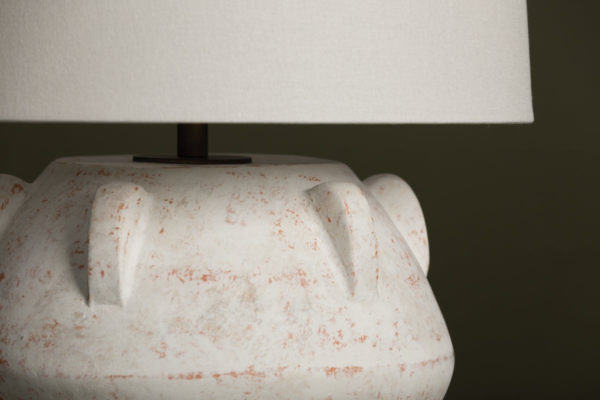 Vanda Table Lamp by Troy Lighting, Dimmable Whitewash Ceramic with Patina Brass Finish