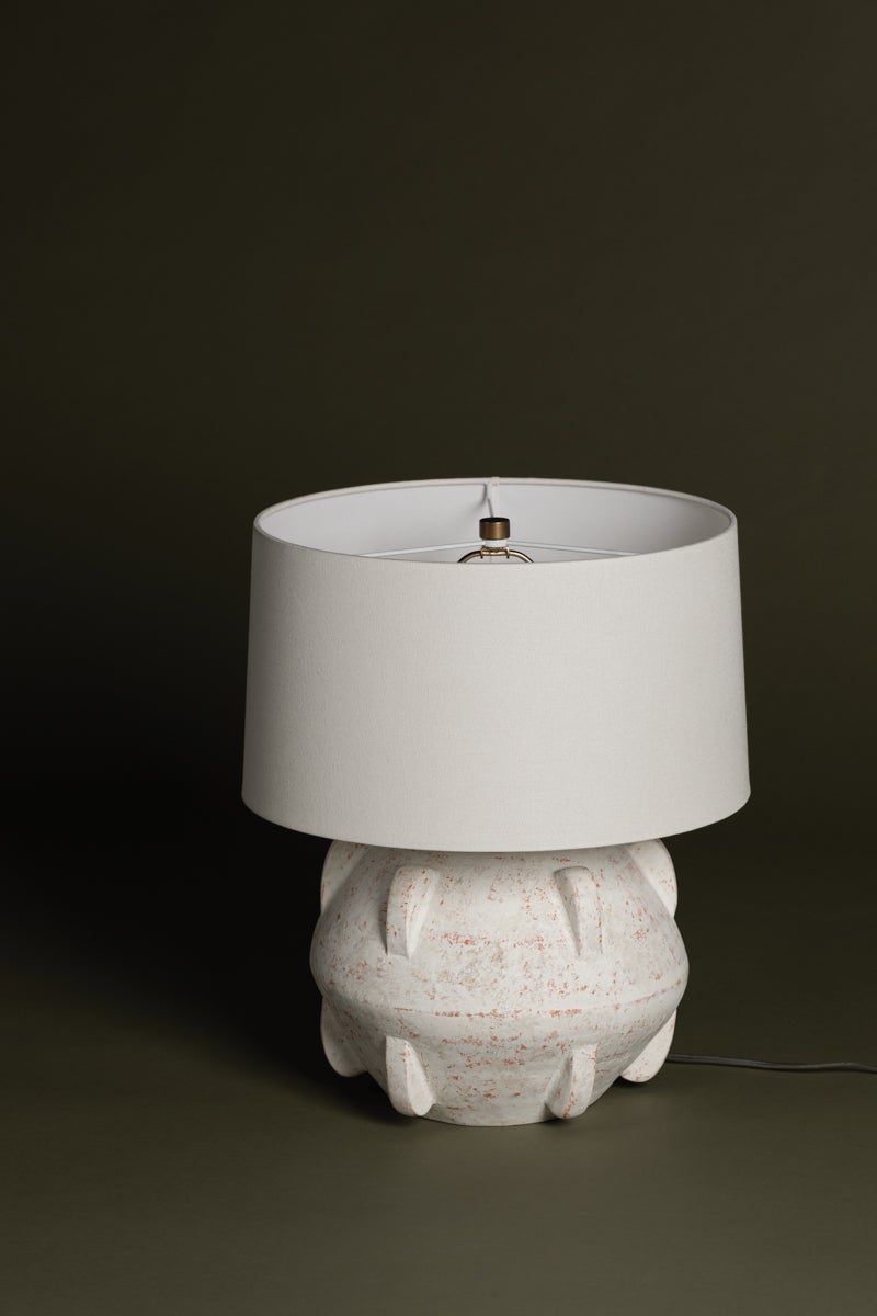 Vanda Table Lamp by Troy Lighting, Dimmable Whitewash Ceramic with Patina Brass Finish