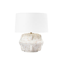 Vanda Table Lamp by Troy Lighting, Dimmable Whitewash Ceramic with Patina Brass Finish