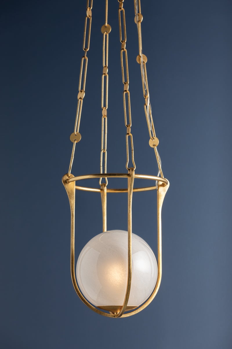 Verbank Lantern 1614-VGL by Hudson Valley Lighting - Vintage Gold Leaf with Cloud Glass Shade, Dimmable, UL Damp Rated