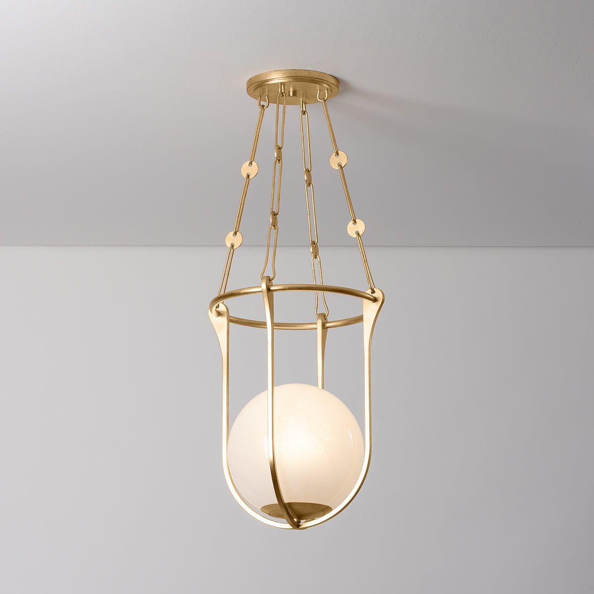 Verbank Lantern 1614-VGL by Hudson Valley Lighting - Vintage Gold Leaf with Cloud Glass Shade, Dimmable, UL Damp Rated