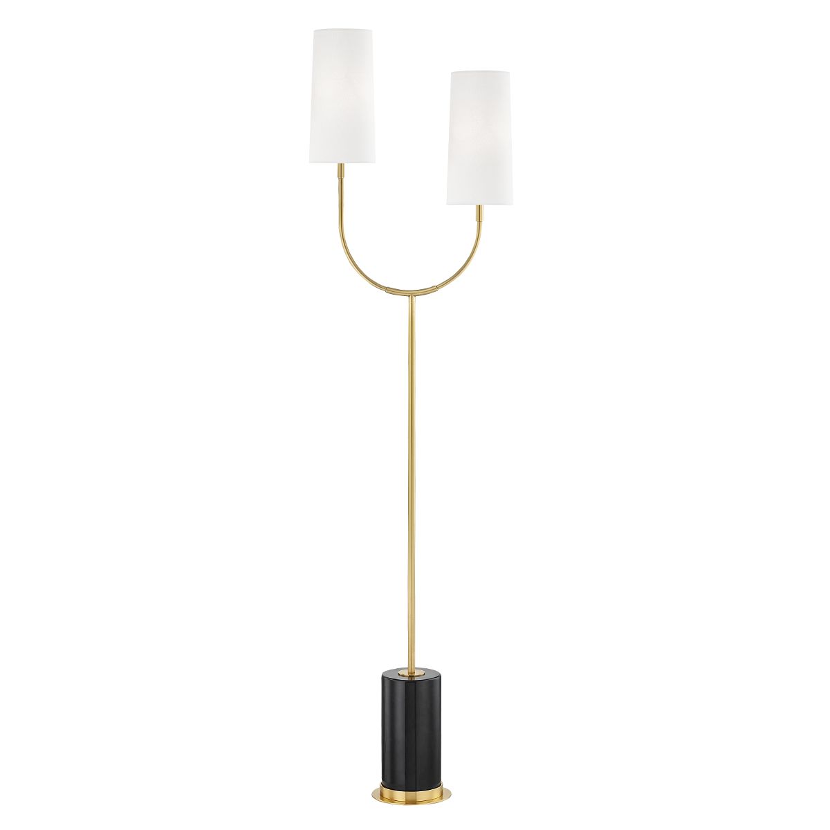 Vesper Floor Lamp 67" Tall by Hudson Valley Lighting with Dimmable Satin White Shades, Aged Brass Finish