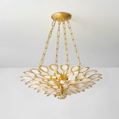 Vittoria Chandelier 24" by Corbett Lighting with Craquelle Crystal and Gold Leaf Finish, Dimmable