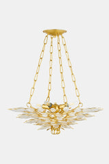 Vittoria Chandelier 24" by Corbett Lighting with Craquelle Crystal and Gold Leaf Finish, Dimmable