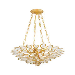 Vittoria Chandelier 24" by Corbett Lighting with Craquelle Crystal and Gold Leaf Finish, Dimmable