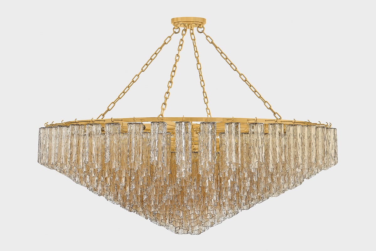 Hudson Valley Lighting Watertown 33-Light Chandelier, Aged Brass, Art Deco Design with Customizable Height