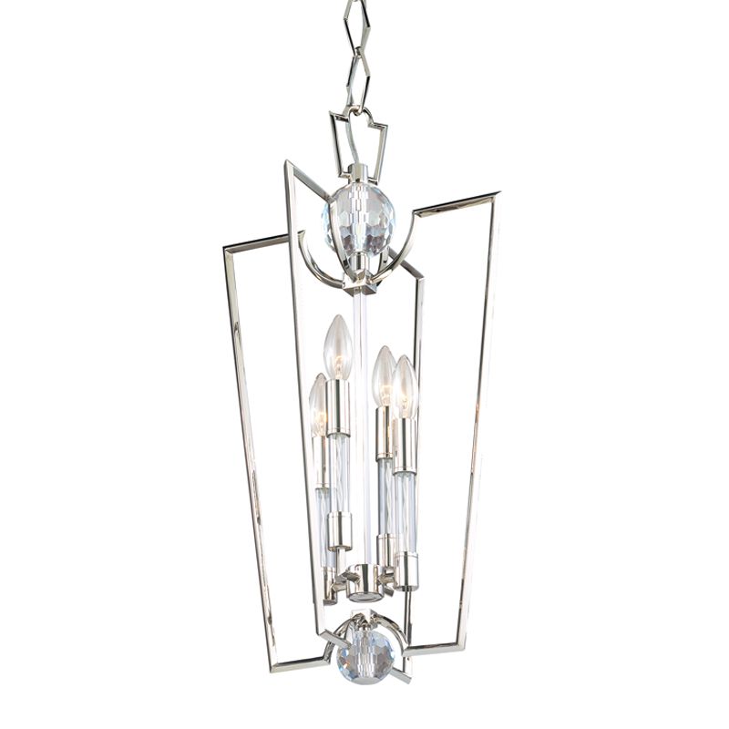 Waterloo Lantern 4-Light Pendant by Hudson Valley Lighting in Polished Nickel, Dimmable, UL Damp Rated