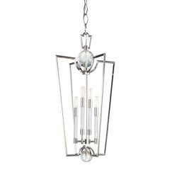 Waterloo Large Lantern by Hudson Valley Lighting - Polished Nickel Finish with Crystal Accents, Dimmable, Adjustable Height 41.25"-92.5