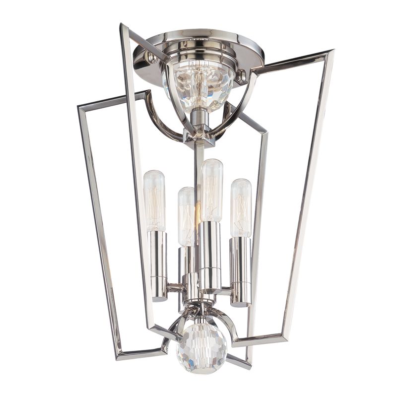 Waterloo Semi-Flush Ceiling Light 4-Lights by Hudson Valley Lighting in Polished Nickel, Dimmable, UL Damp Rated