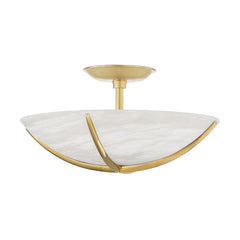 Wheatley 4-Bulb Semi-Flush Ceiling Light With Spanish Alabaster Shades And Aged Brass Finish