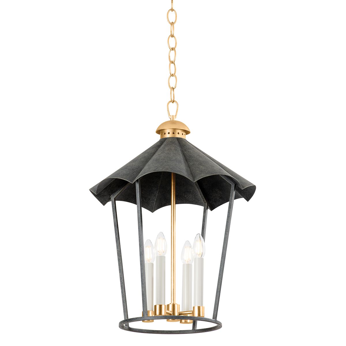 Wildomar Large Hanging Lantern by Troy Lighting with Vintage Gold Leaf Finish, Adjustable Height 27"-98