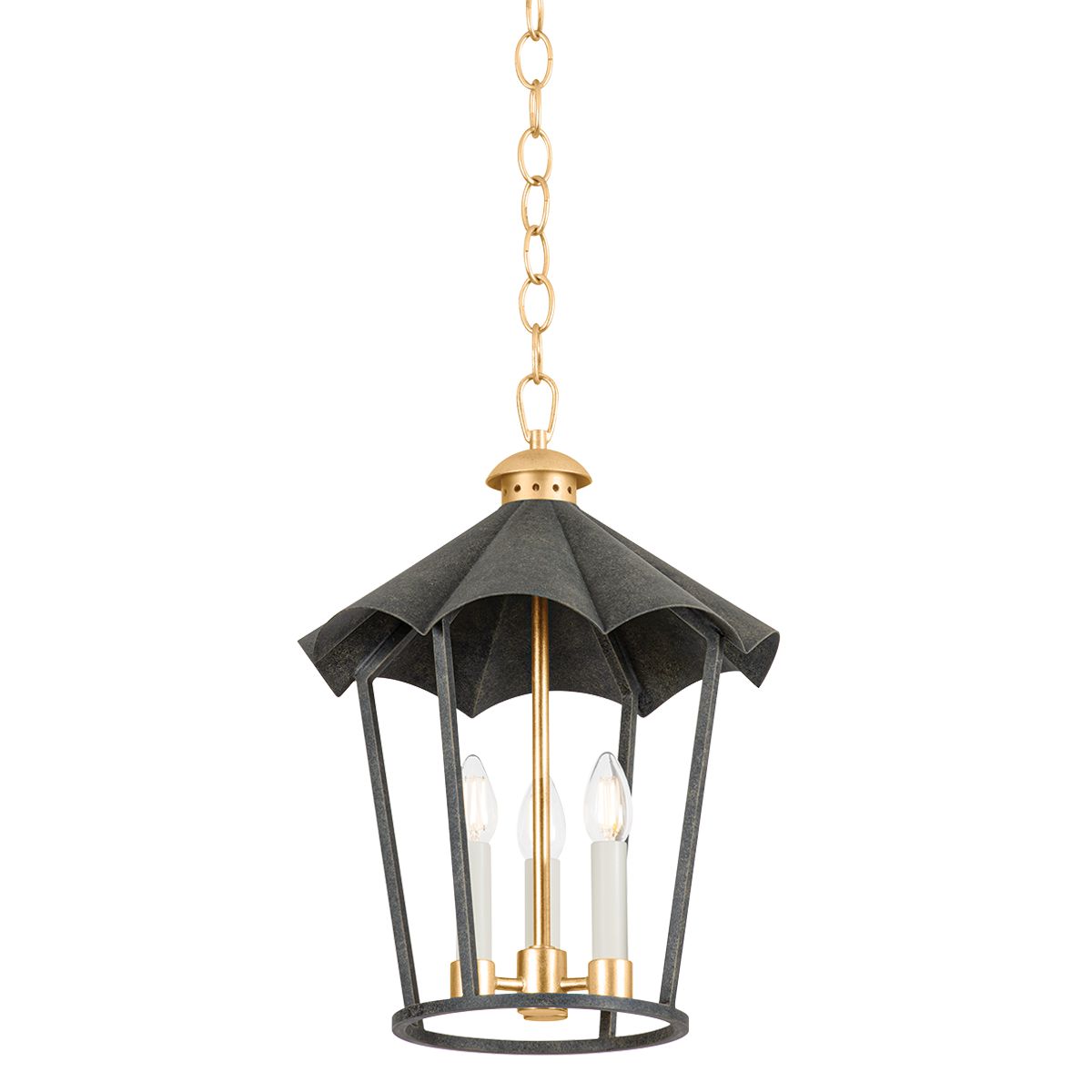 Wildomar Small Lantern by Troy Lighting, Vintage Gold Leaf & French Iron, Adjustable 21.5"-92.5" Hanging Height, UL Damp Rated