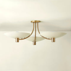 Wolfe 3-Light Semi-Flush Ceiling Light By Troy Lighting In Brass & Sand Finish With Opal Glass Shades