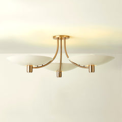 Wolfe 3-Light Semi-Flush Ceiling Light By Troy Lighting In Brass & Sand Finish With Opal Glass Shades