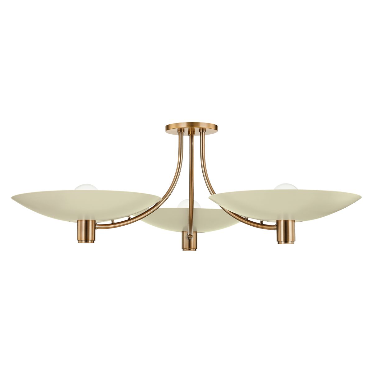 Wolfe 3-Light Semi-Flush Ceiling Light By Troy Lighting In Brass & Sand Finish With Opal Glass Shades