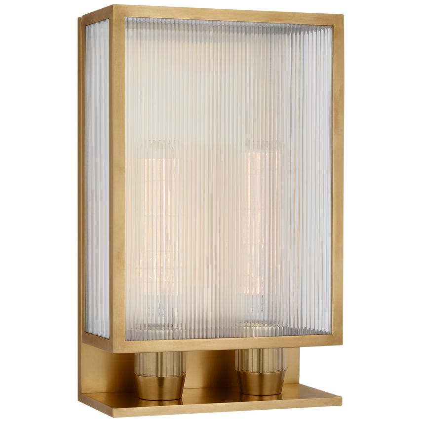 York 16-Inch Double Box Outdoor Sconce With Clear Ribbed Glass Shade, Dimmable, ETL Wet Rated