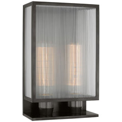 York 16-Inch Double Box Outdoor Sconce With Clear Ribbed Glass Shade, Dimmable, ETL Wet Rated