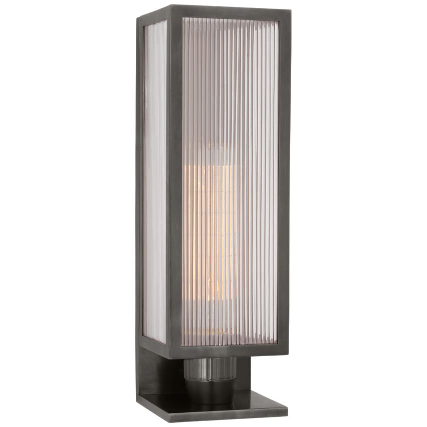 York 16-Inch Single Box Outdoor Sconce by Visual Comfort with Clear Ribbed Glass Shade