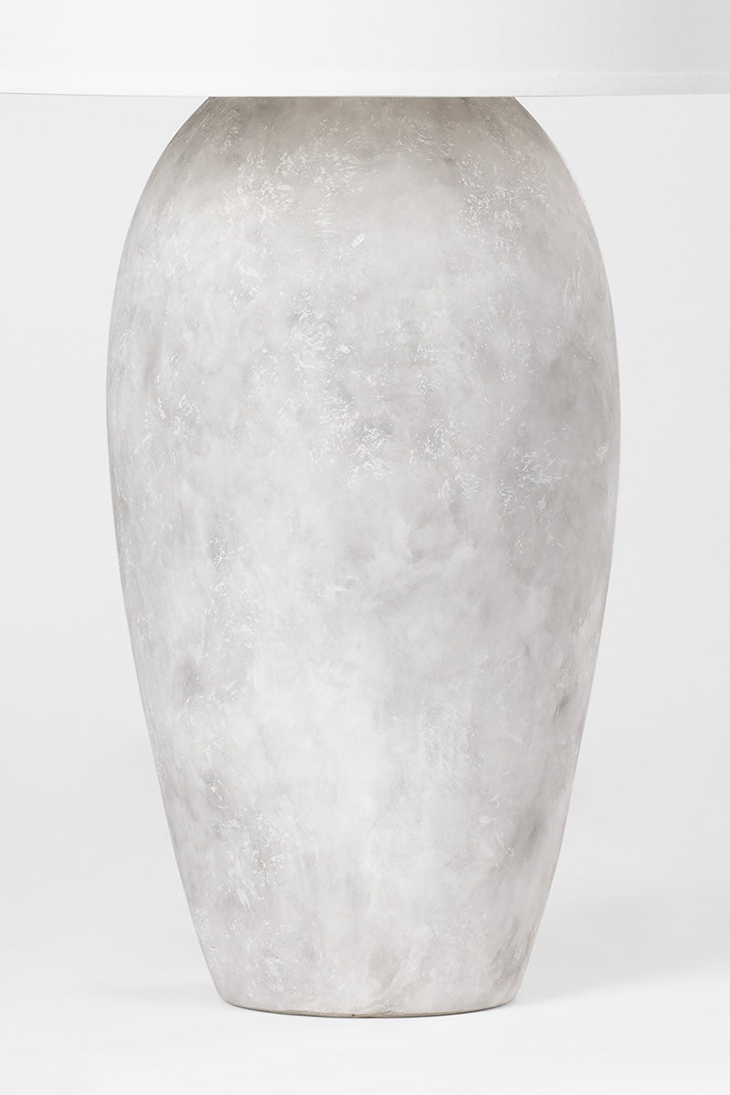 Zeke Table Lamp 34” Tall by Troy Lighting - Weathered Grey Ceramic Base with Off-White Linen Shade