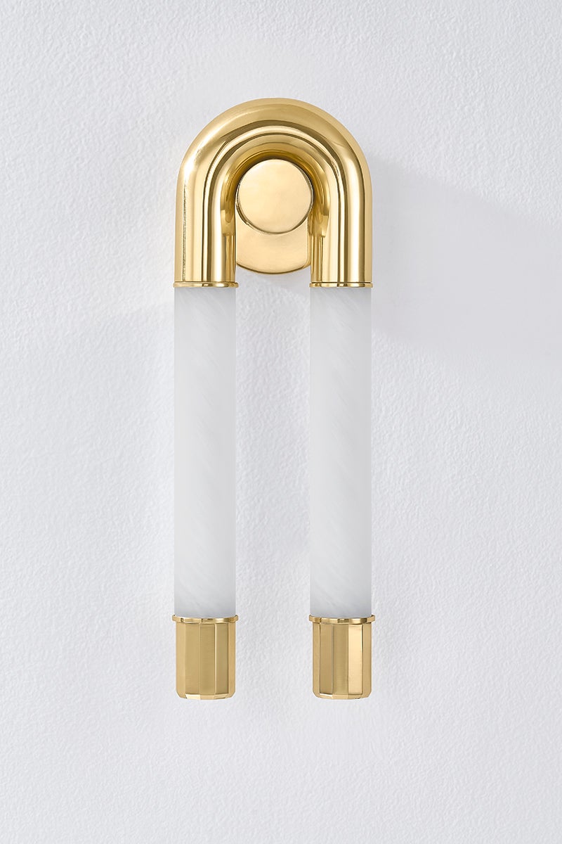 Zeme LED Sconce by Corbett Lighting, Vintage Polished Brass, Dimmable, 1475 Lumens, 2700K Warm Glow