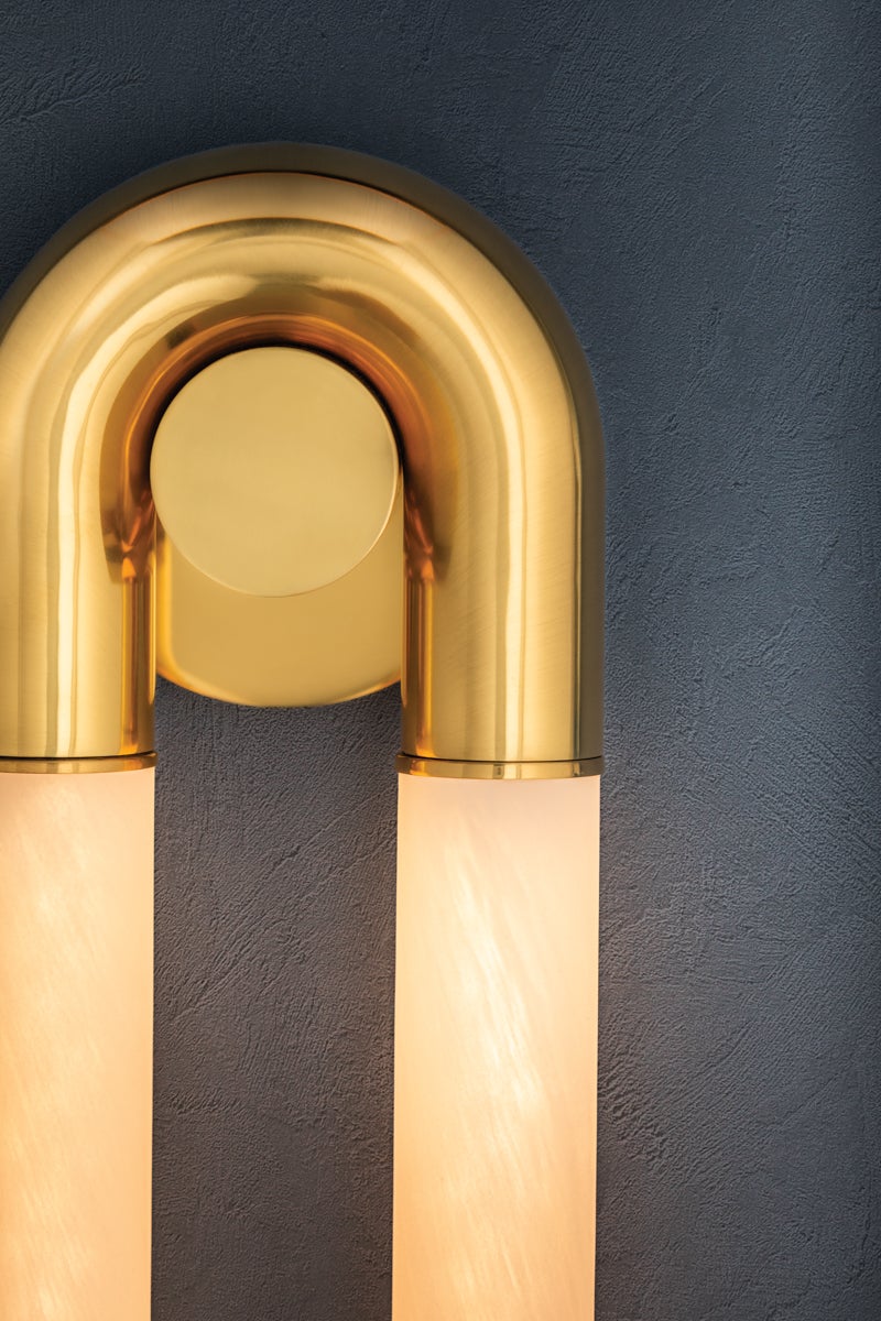 Zeme LED Sconce by Corbett Lighting, Vintage Polished Brass, Dimmable, 1475 Lumens, 2700K Warm Glow